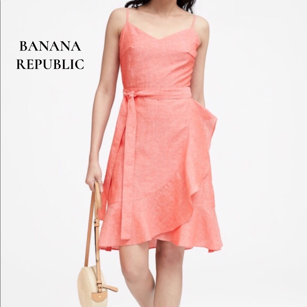 Banana Republic Linen Blend Ruffle-Wrap Dress